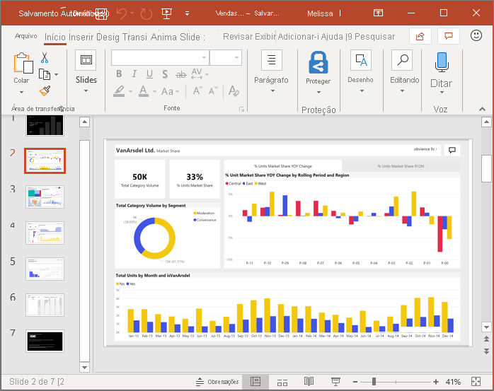Captura de tela que mostra como exportar relatórios para o PowerPoint.