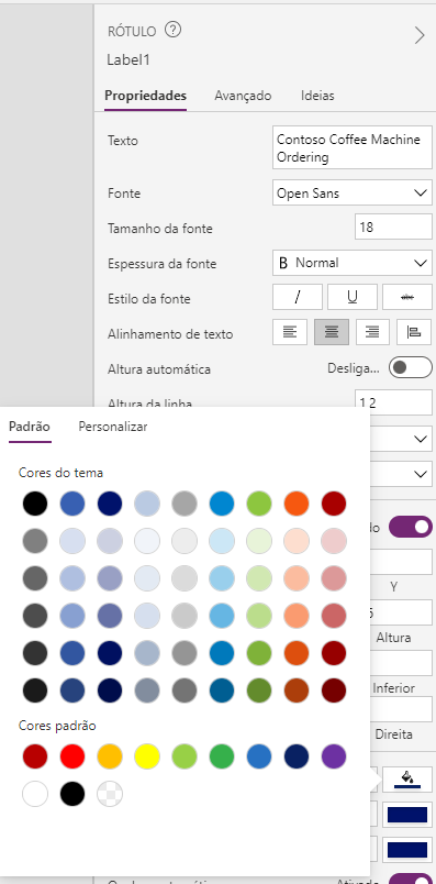 Captura de tela do ícone de balde de tinta selecionado para revelar o seletor de cor.