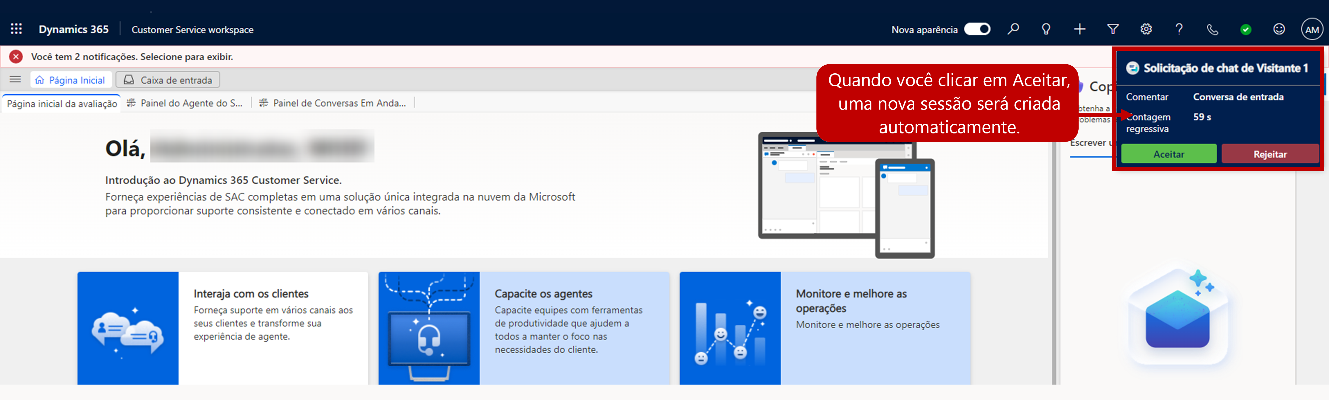 Captura de tela do botão Aceitar na janela de solicitação de SMS.