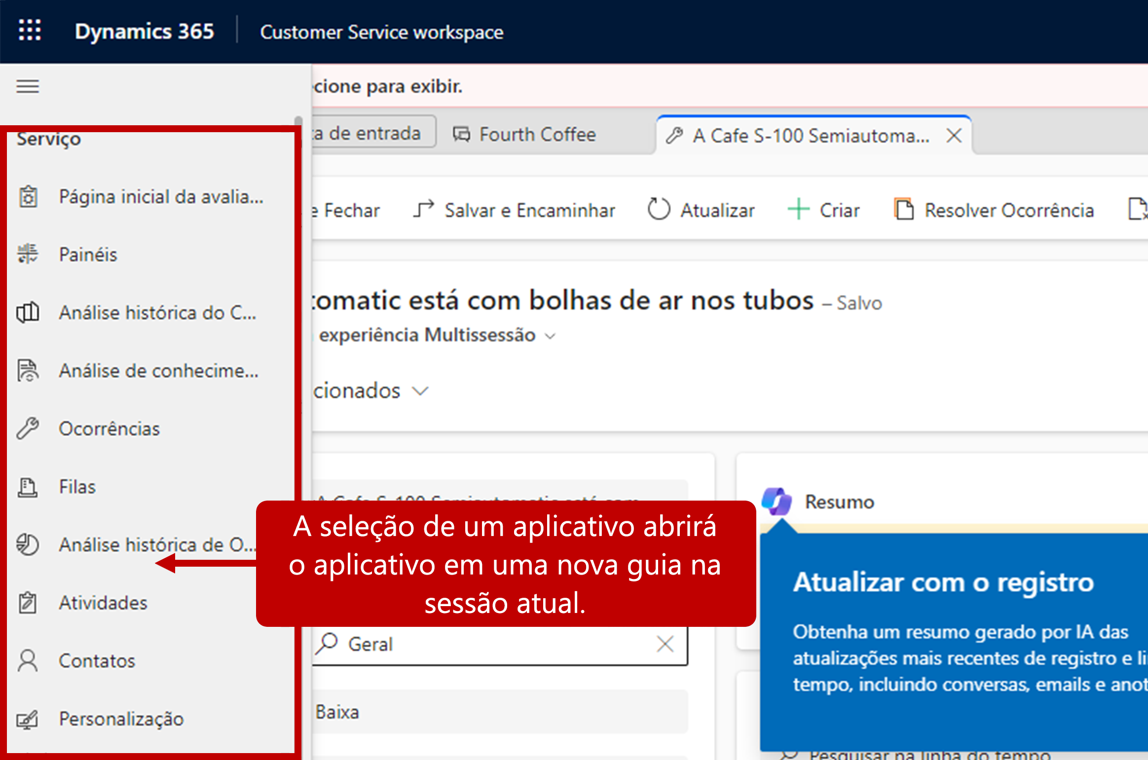 Captura de tela da tela do Painel do Agente do Omnicanal com a lista suspensa.