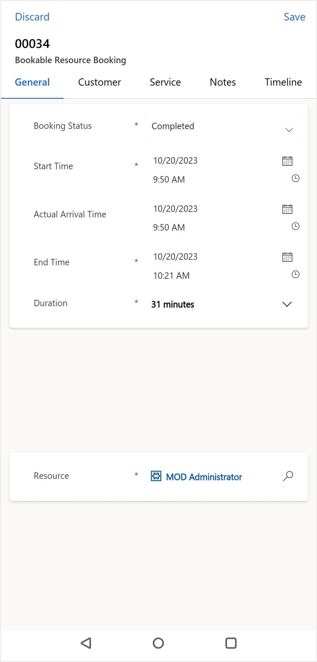 Screenshot of the completed booking status.