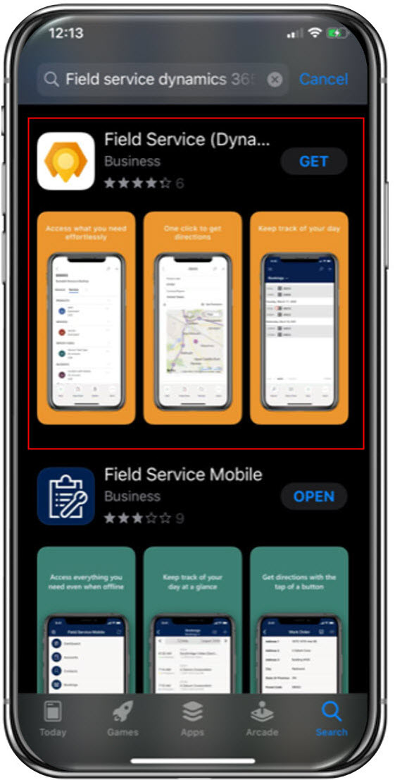 Screenshot of the Dynamics 365 Field Service app download.