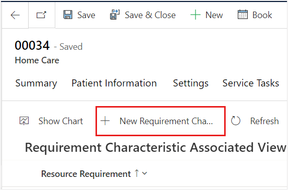 Screenshot of the New Requirement Characteristic button.