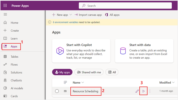 Screenshot of the Resource Scheduling app.