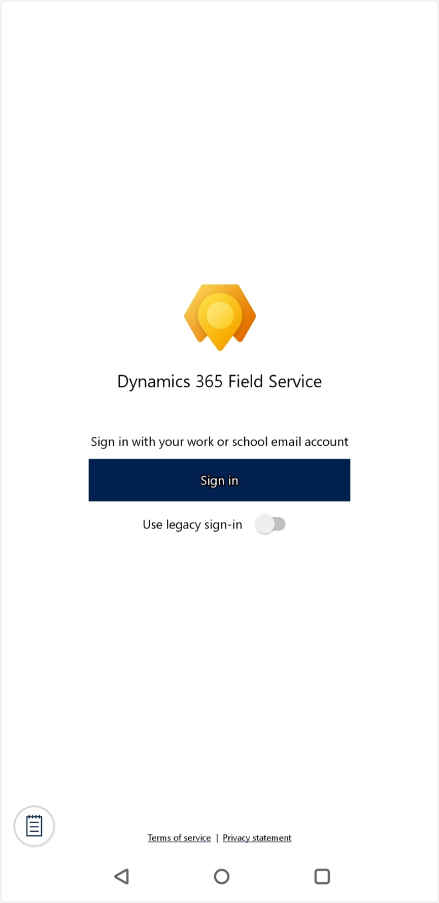 Screenshot of the Field Service Mobile app sign-in screen.