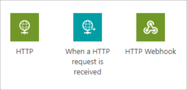 Captura de tela de H T T P, Quando uma solicitação H T T P é recebida e Webhook H T T P.