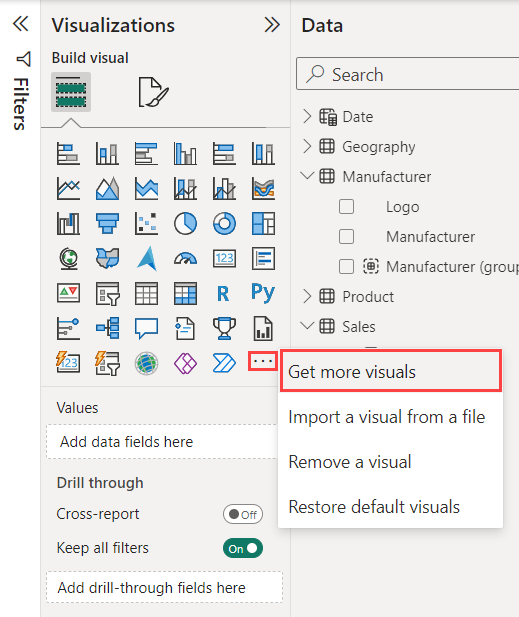 A captura de tela destaca a opção Obter mais visuais no menu de reticências.