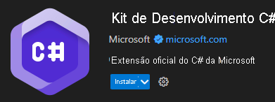 Captura de tela mostrando a extensão do Kit de Desenvolvimento C# do Visual Studio Code publicada pela Microsoft.