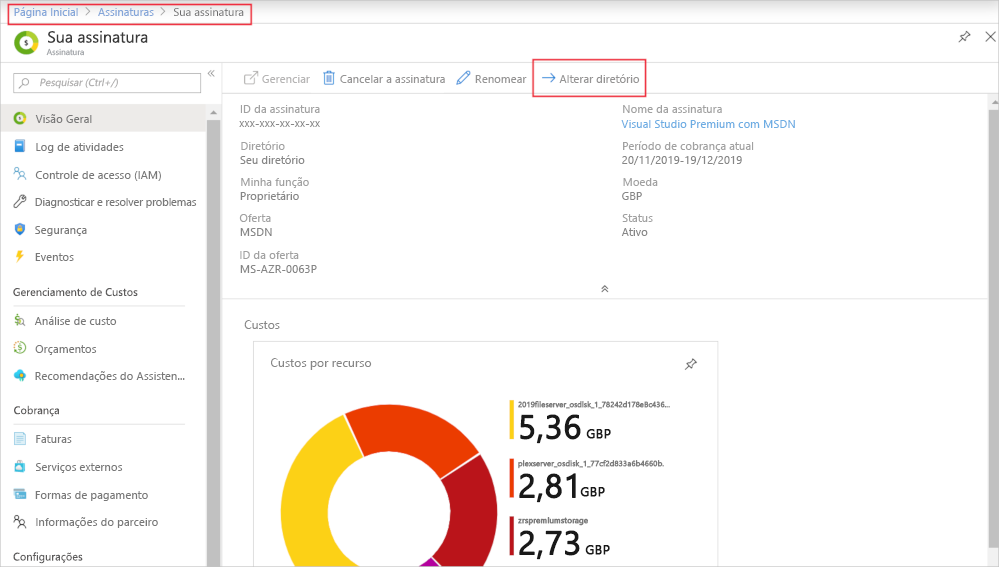 Change the directory of your subscription in the Azure portal.