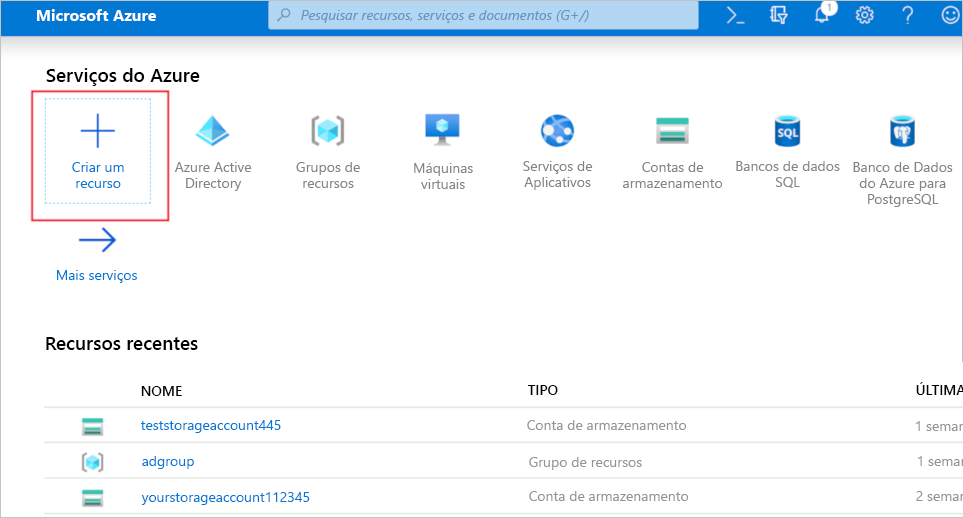 Create a resource in the Azure portal.