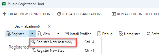Captura de tela mostrando o clique em Registrar Novo Assembly.