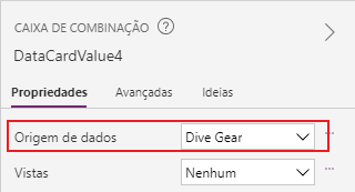 Captura de tela do estúdio do aplicativo de tela. O foco está na propriedade Fonte de dados de uma caixa de combinação.