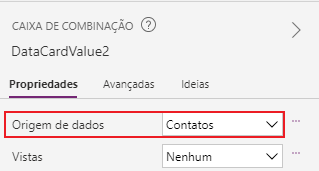 Captura de tela do estúdio do aplicativo de tela. O foco está na propriedade Data source da caixa de combinação.