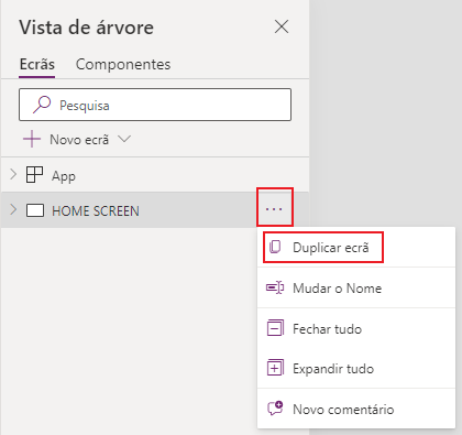 Captura de tela do estúdio do aplicativo de tela. O foco está na opção Duplicar Tela.