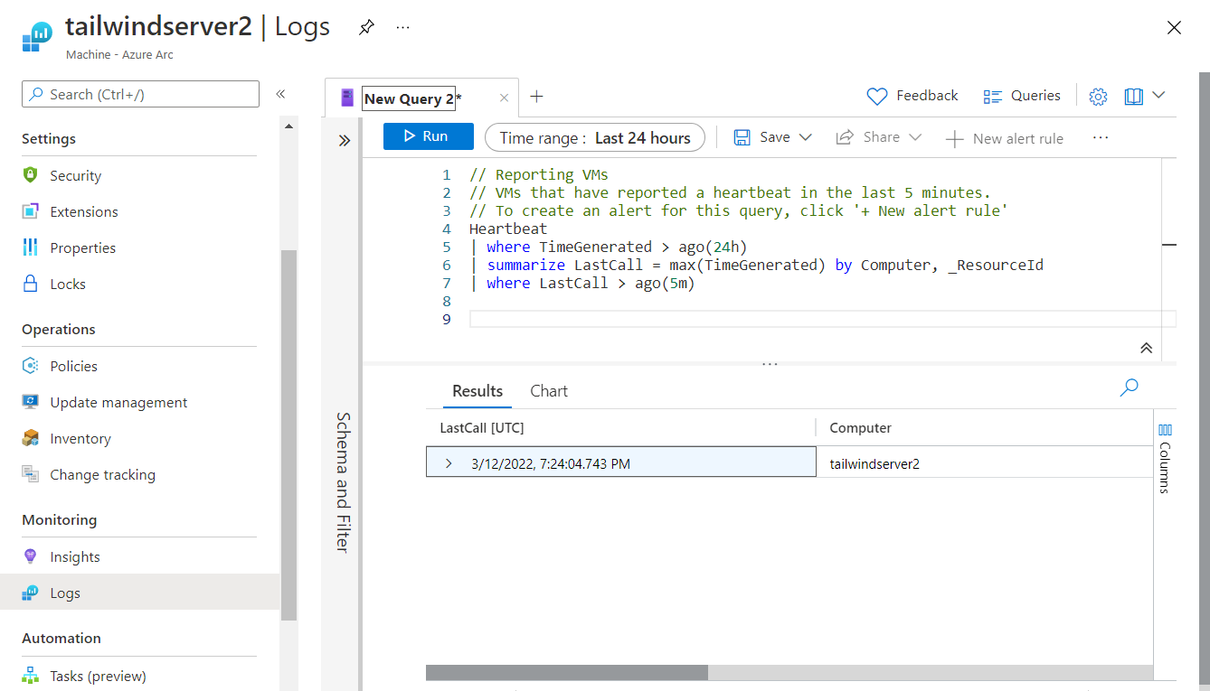 Captura de tela da exibição do workspace do Azure Log Analytics que descreve os principais componentes.
