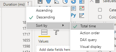 Captura de tela mostrando como classificar resultados no Analyzer.