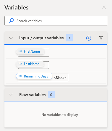 Captura de tela das variáveis de entrada e saída.