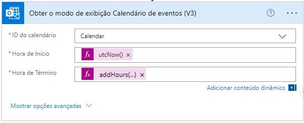 Captura de tela de Obter eventos do modo de exibição calendário.