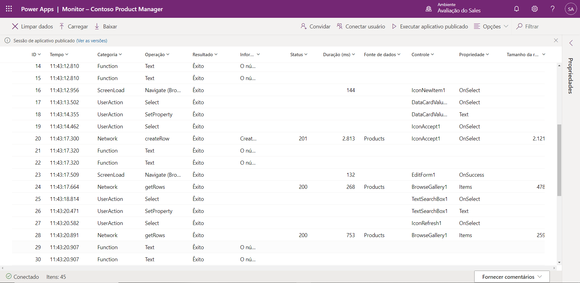 Captura de tela mostrando a ferramenta Monitor de eventos.