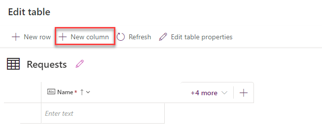 Captura de tela do botão Adicionar nova coluna.