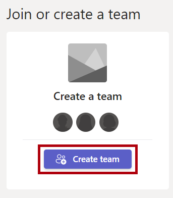 Captura de tela da opção Criar equipe realçada.