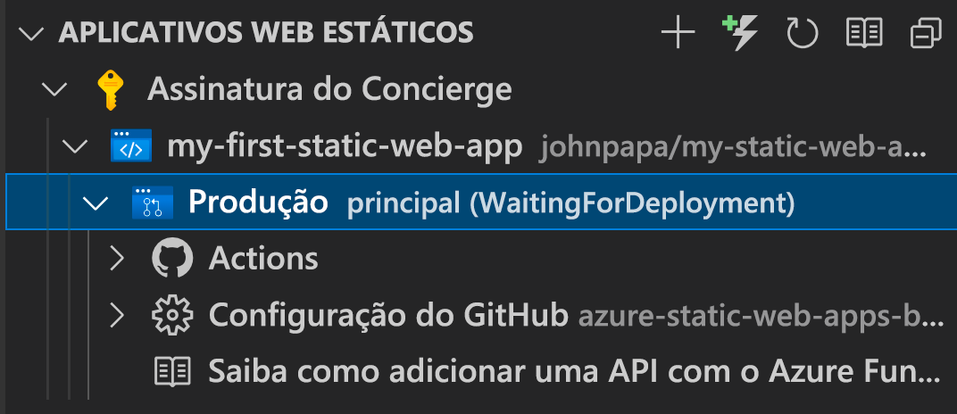 Screenshot of the VS Code UI showing waiting for deployment.