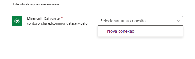 Captura de tela do botão Nova conexão na lista suspensa Selecionar uma conexão.