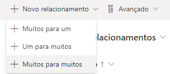 Captura de tela do relacionamento Muitos para muitos selecionado.