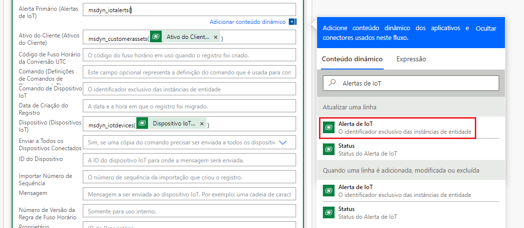 Captura de tela do Alerta de IoT destacado.