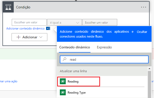 Captura de tela da leitura selecionada em Atualizar Alerta.