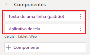 Captura de tela do componente do aplicativo de tela inserido no aplicativo baseado em modelo.