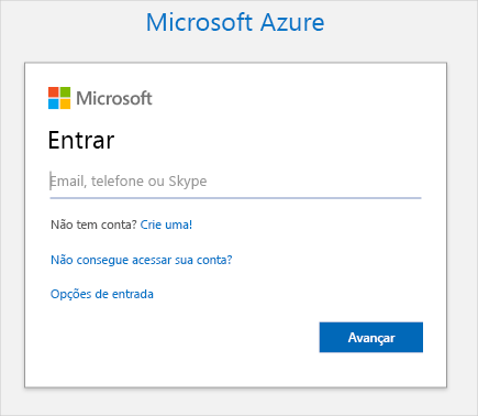 Captura de tela que mostra a página de entrada do Azure.