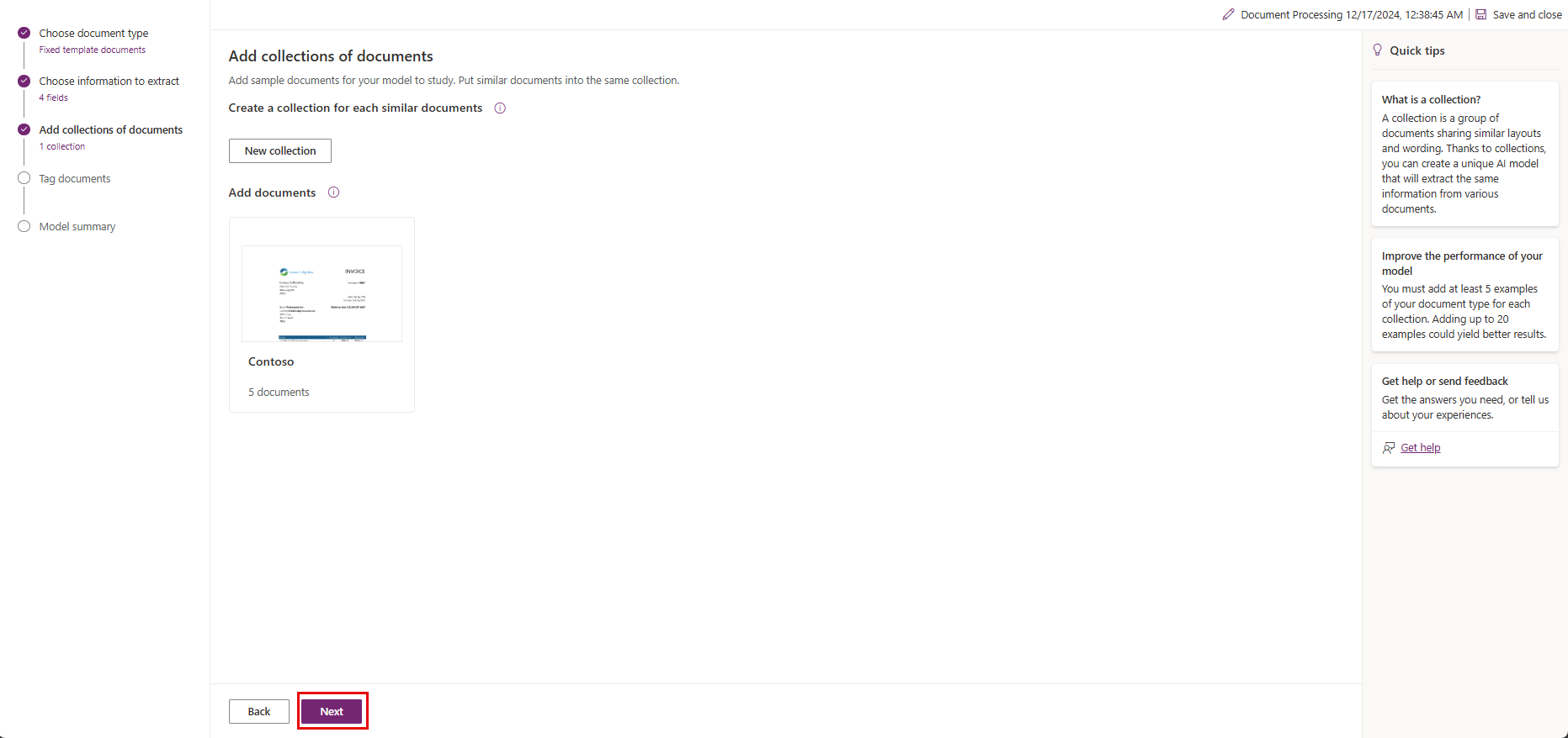 Captura de tela do upload com o botão Avançar.