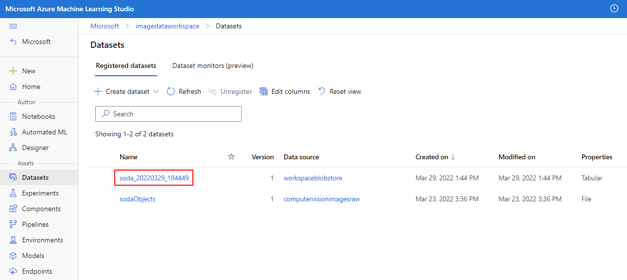 Captura de tela mostrando onde obter o nome do conjunto de dados a ser usado no Jupyter Notebook.