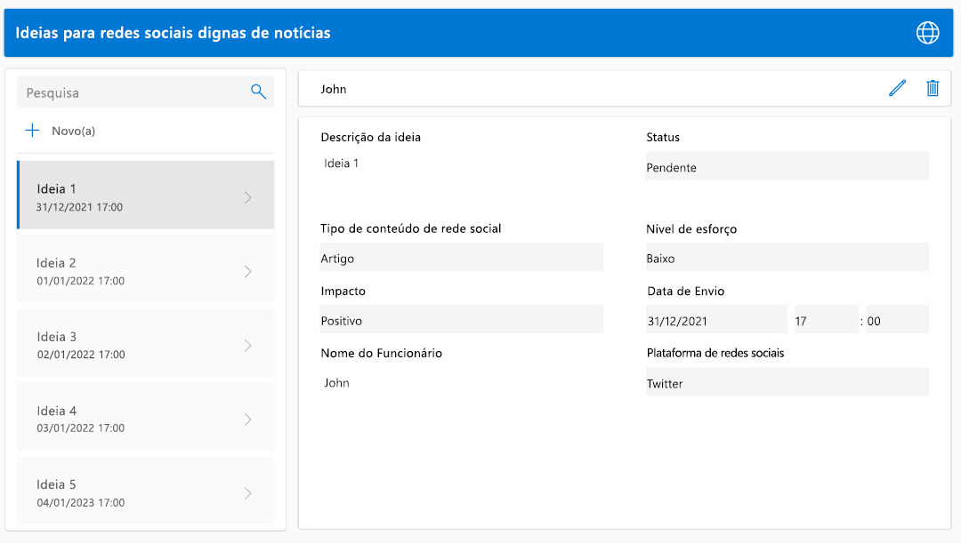 Captura de tela do aplicativo criado.