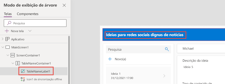 Captura de tela do rótulo do cabeçalho.