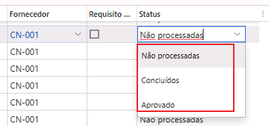  Captura de tela dos três status da ordem planejada.