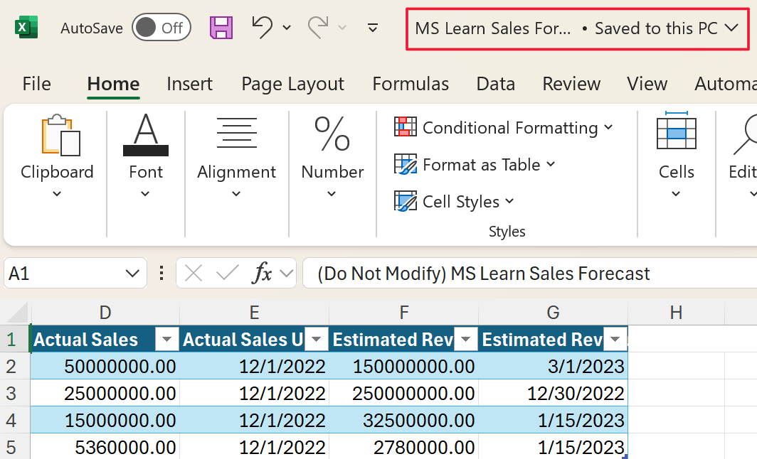 Captura de tela da planilha de Modelo do Excel. O foco está no nome do modelo.