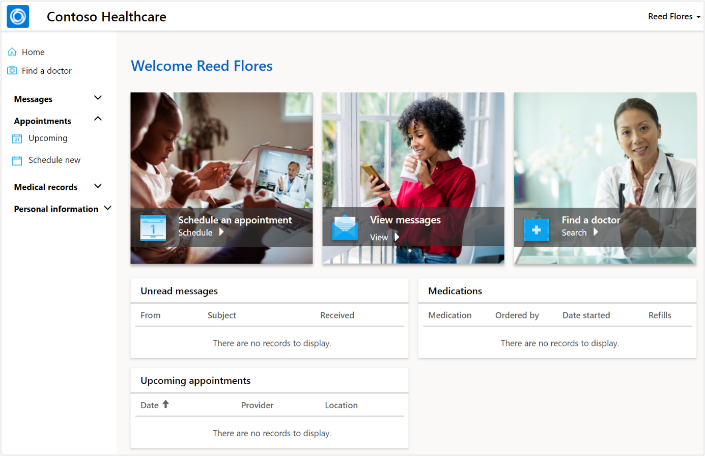 Screenshot of the Appointments view showing the Schedule an appointment tile.