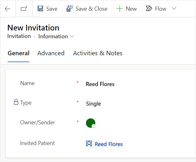 Screenshot of the New Invitation dialog with the Save button selected.
