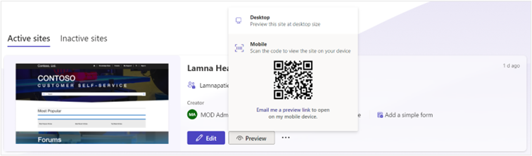 Screenshot of the Power Apps Apps view with the patient portal selected.