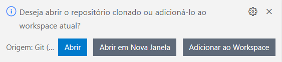 Captura de tela da mensagem Abra o repositório clonado.