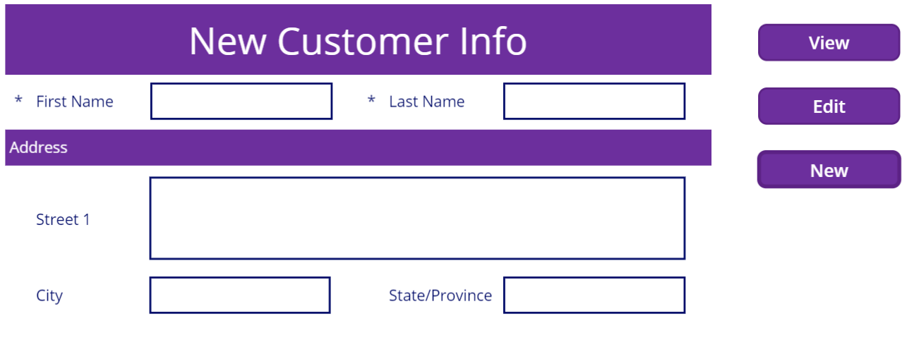 Captura de tela de Novo Formulário que inclui exibição, edição e novo.