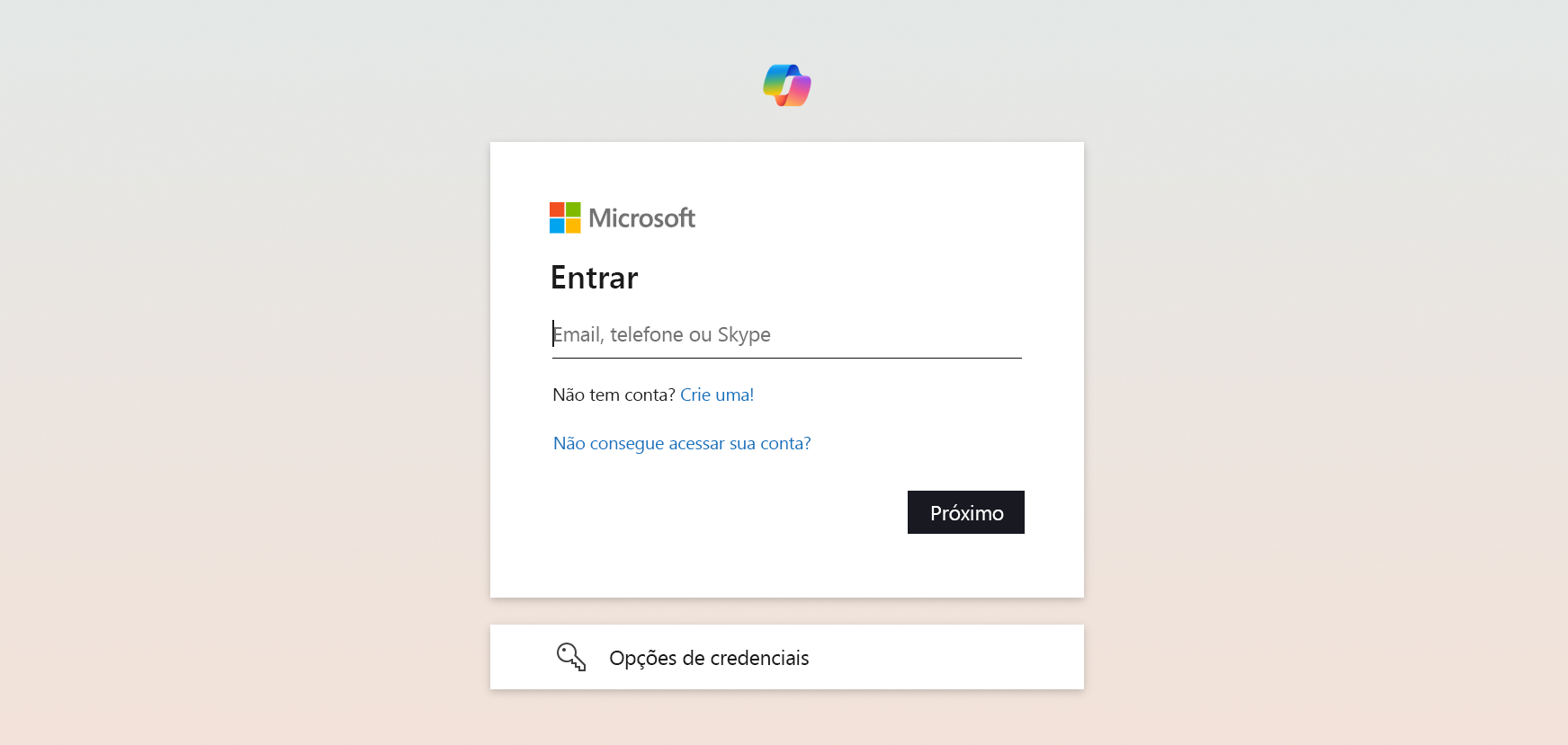 Captura de tela da tela de entrada.
