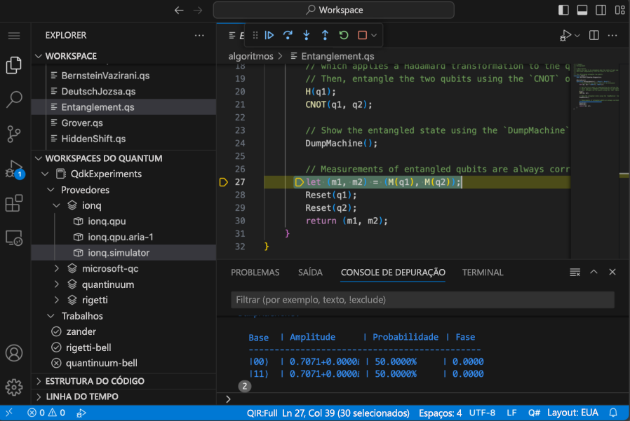Captura de tela da extensão QDK no Visual Studio Code.