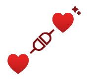 Diagrama de dois corações com um vínculo entre si, exibindo visualmente o conceito de empatia.