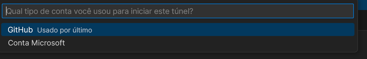Captura de tela do prompt solicitando a seleção da conta usada para iniciar o túnel.