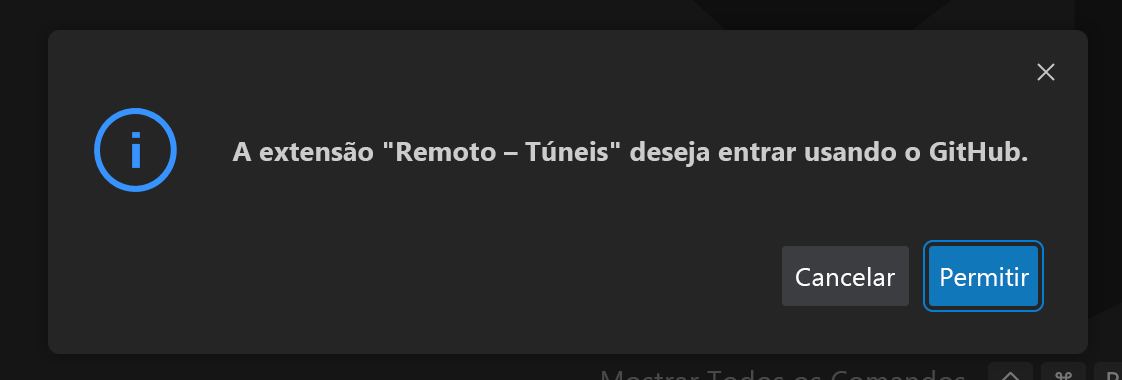 Captura de tela da permissão da extensão Remote - Tunnels para fazer login.