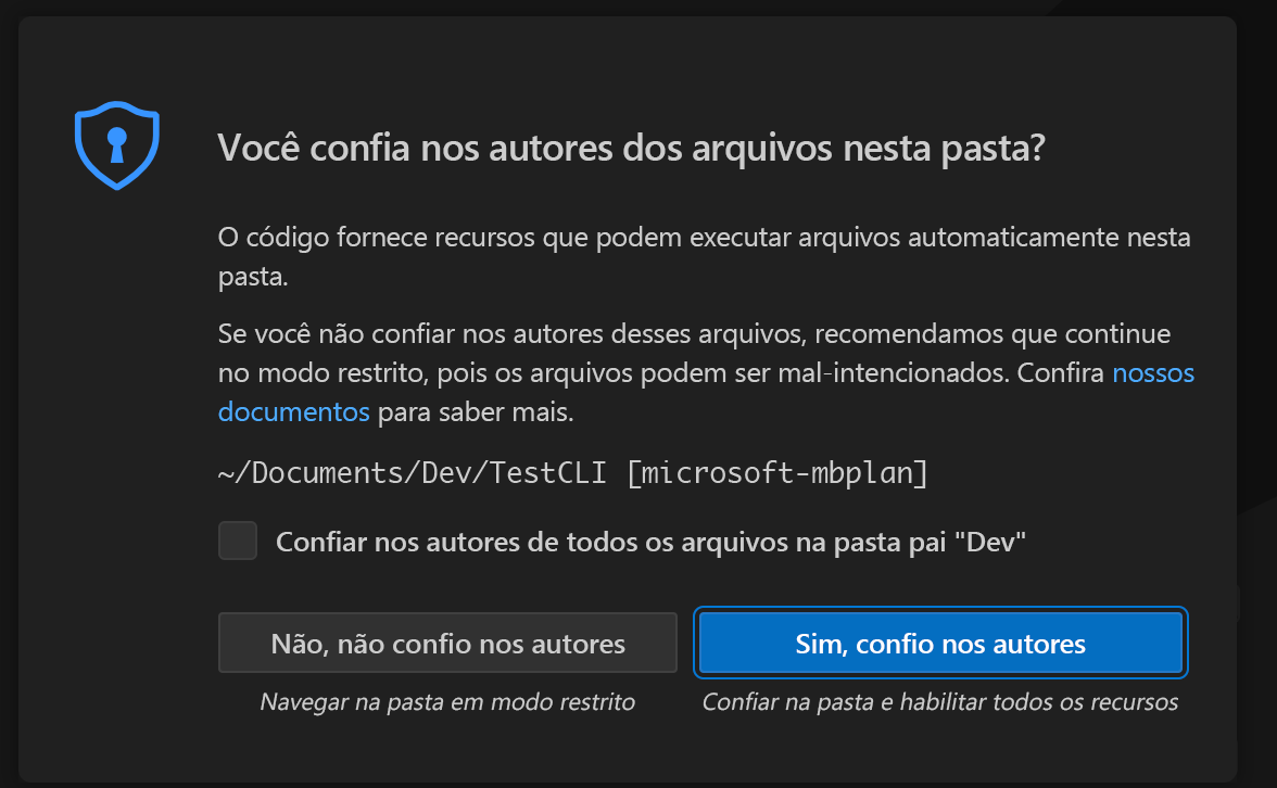 Captura de tela da solicitação Sim, confio nos autores.