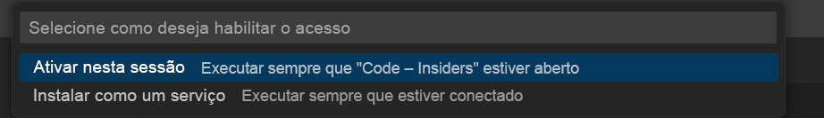 Captura de tela da solicitação Ativar para esta sessão.